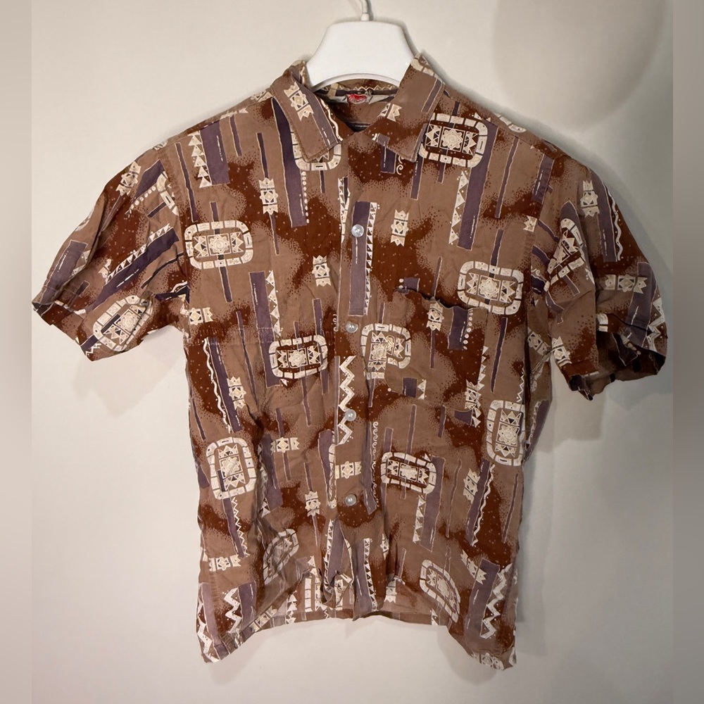 Brown Geometric Short Sleeve Shirt